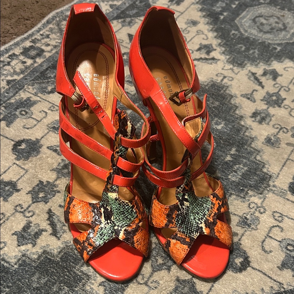 Elegant Red and Orange Strappy Heels